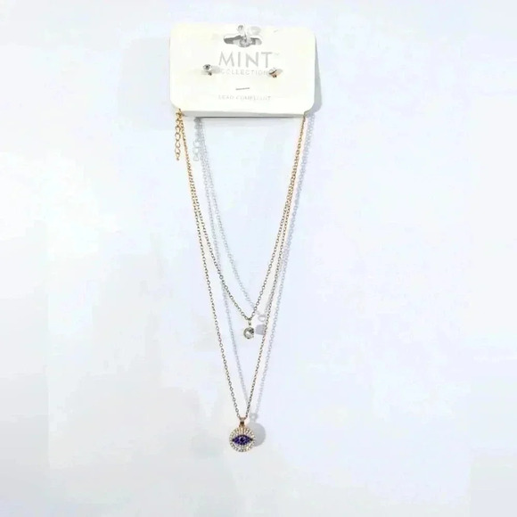 Jewelry - NWT Double Chain Evil Eye Necklace With Earrings NWT